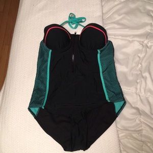 One piece zip up bathing suit